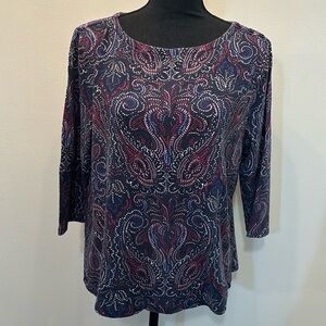 Charter Club Women’s XL Shirt 3/4 Sleeve Button Shoulder Navy Flower‎ Colorful